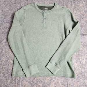 LL Bean Henley Shirt Men M Green Thermal Long Sleeve Gorpcore Hiking Camping